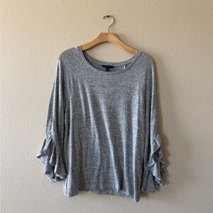 Banana Republic Gray Ruffle Sleeve Long-Sleeve Tee